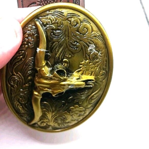 Womens Longhorn Vegan Leather Belt Waist Size 29 To 35 Brown New - Picture 5 of 10